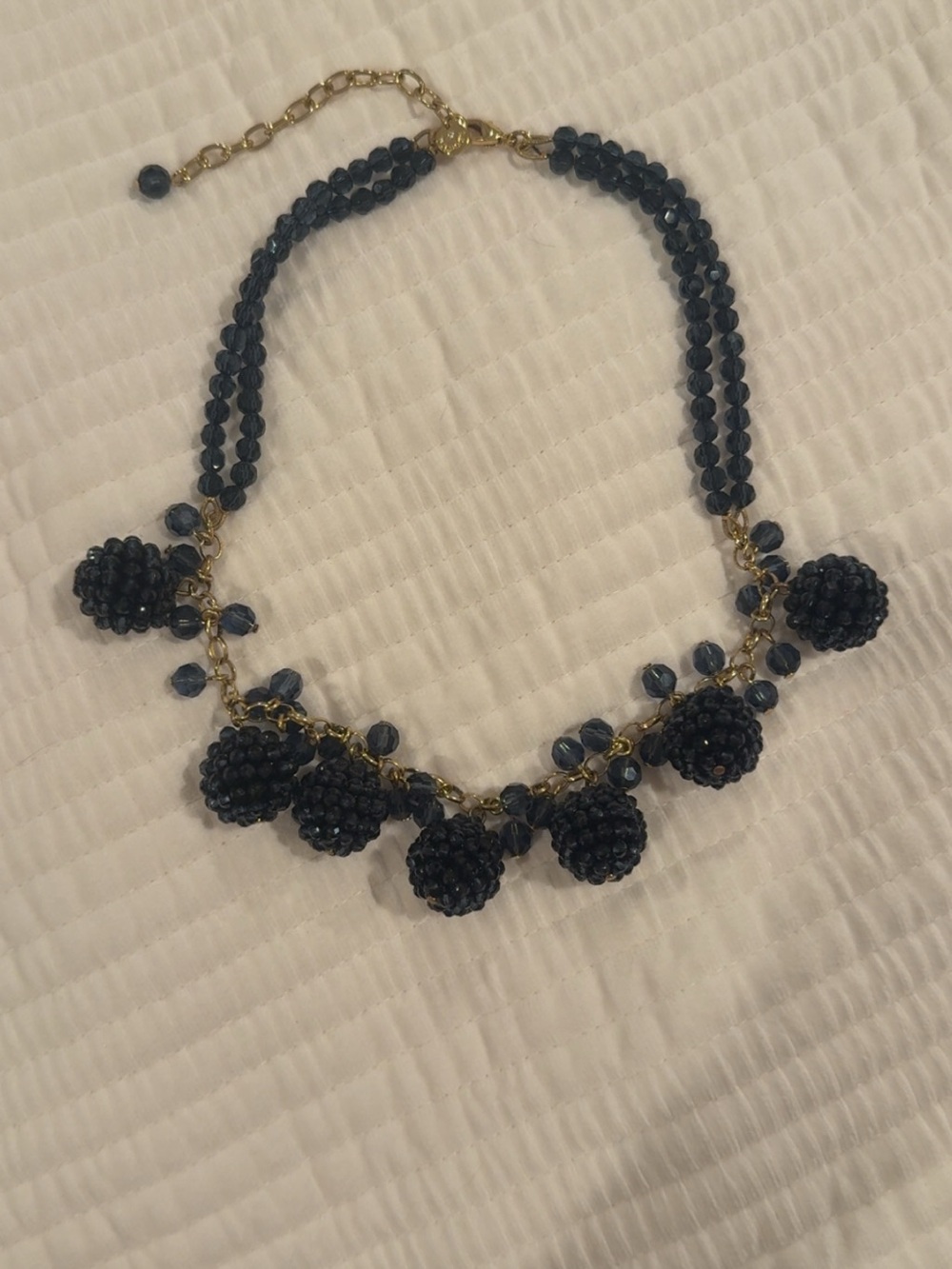 Talbots Navy Beaded Cluster Necklace with Gold Accents